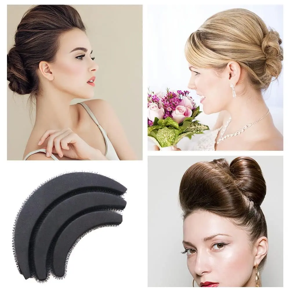 This set includes black hair volume inserts and bump up combs for creating voluminous updos and hairstyles for women and girls.