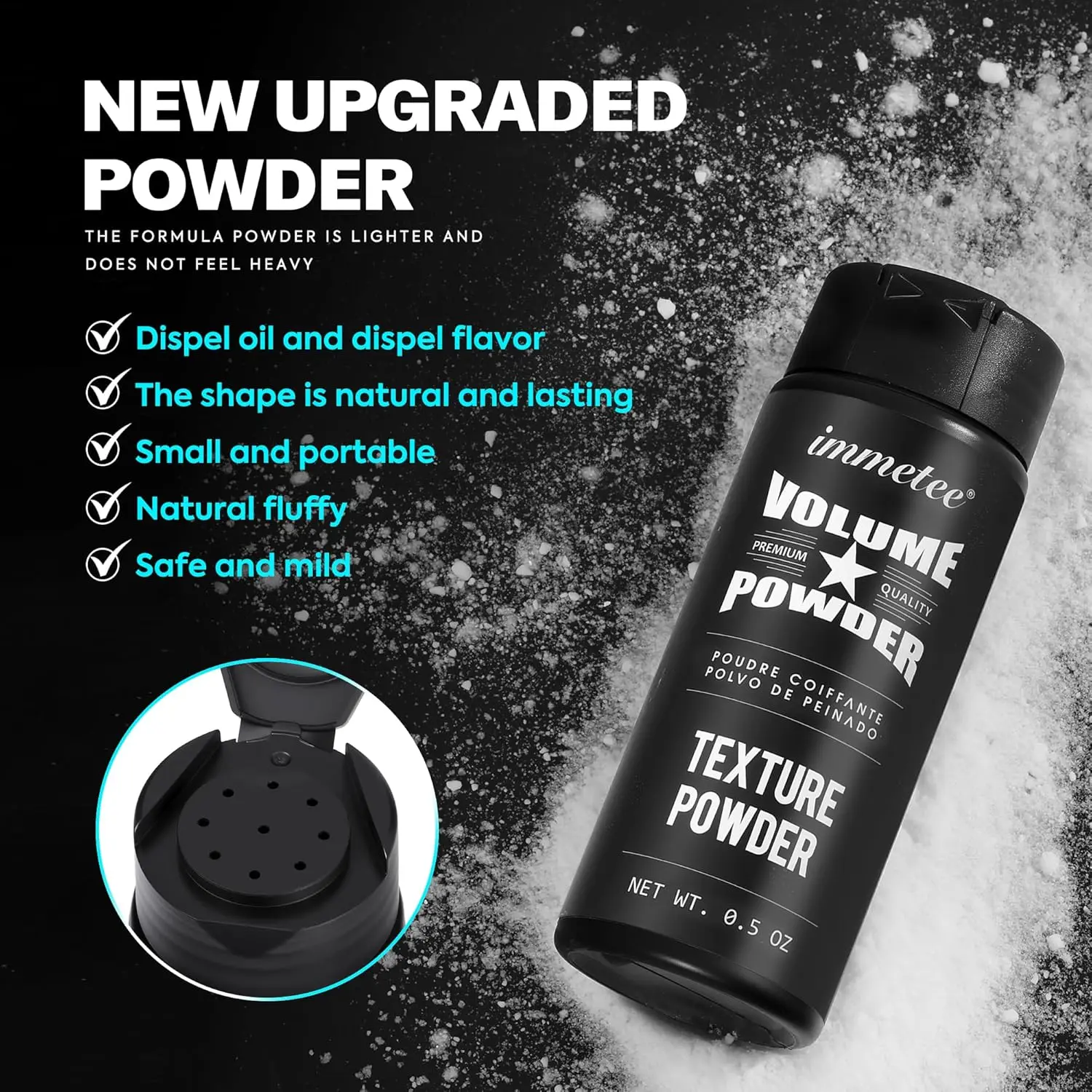 immetee hair volume powder provides texture, root lift, and a natural matte look for men and women seeking long-lasting style and easy application.
