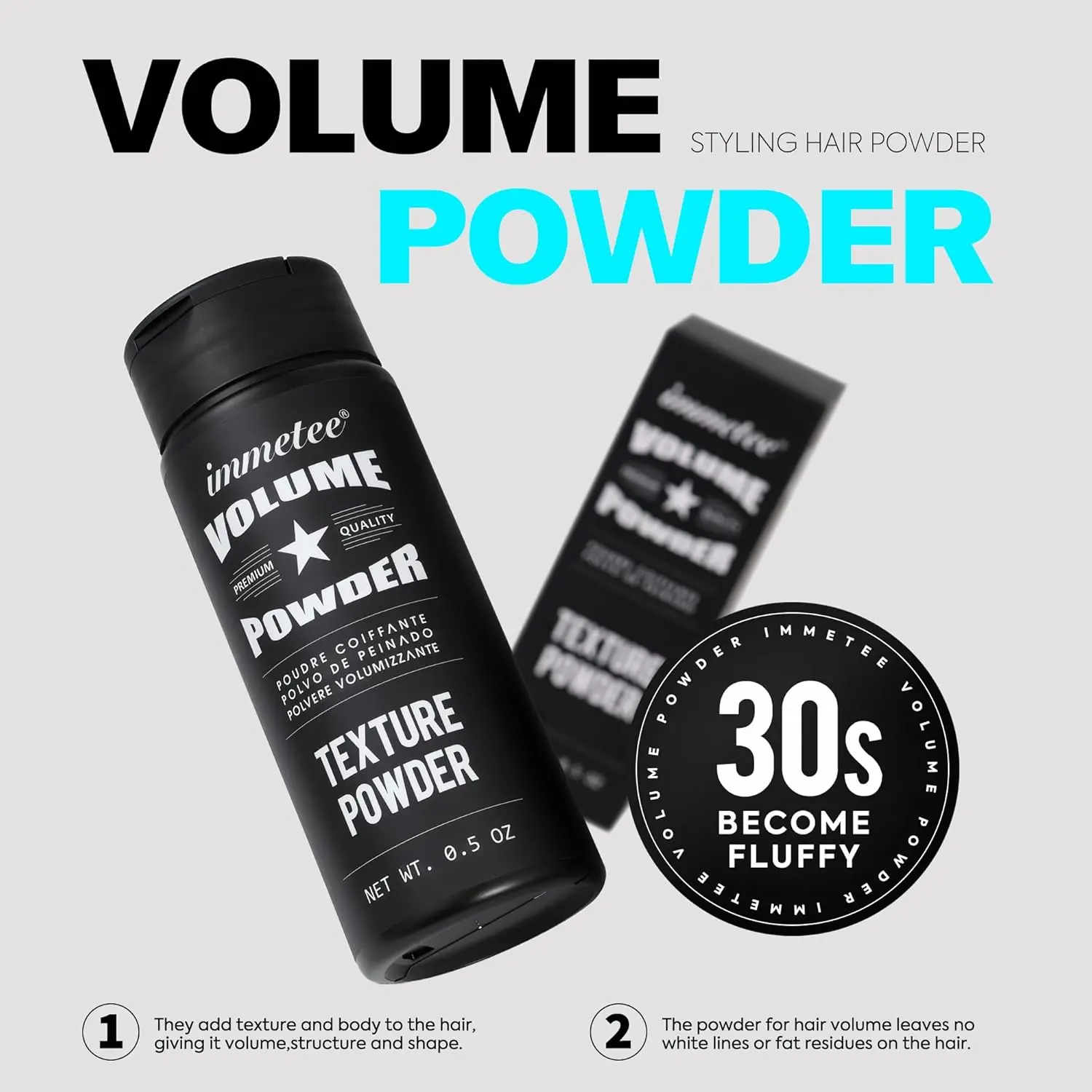 immetee hair volume powder provides texture, root lift, and a natural matte look for men and women seeking long-lasting style and easy application.