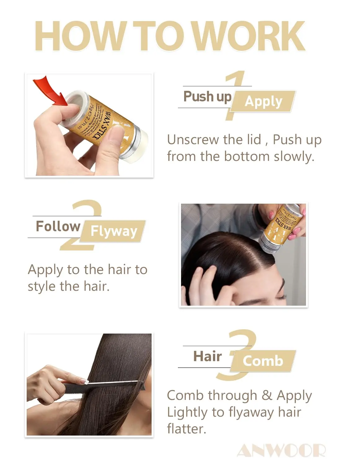 AnWoor hair wax stick creates sleek buns and smooths flyaways for dance, ballet, and everyday styles on all hair types.