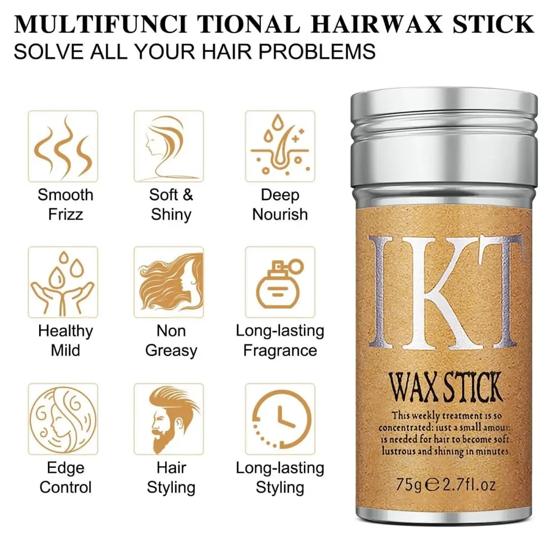 Hair wax stick tames flyaways and frizz, providing long-lasting edge control for sleek hairstyles on wigs and natural hair.