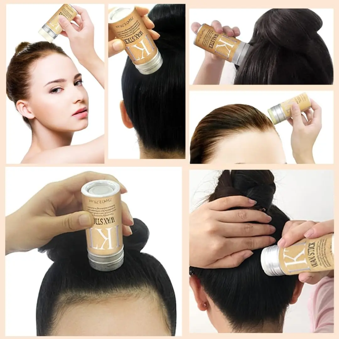 Hair wax stick tames flyaways and frizz, providing long-lasting edge control for sleek hairstyles on wigs and natural hair.