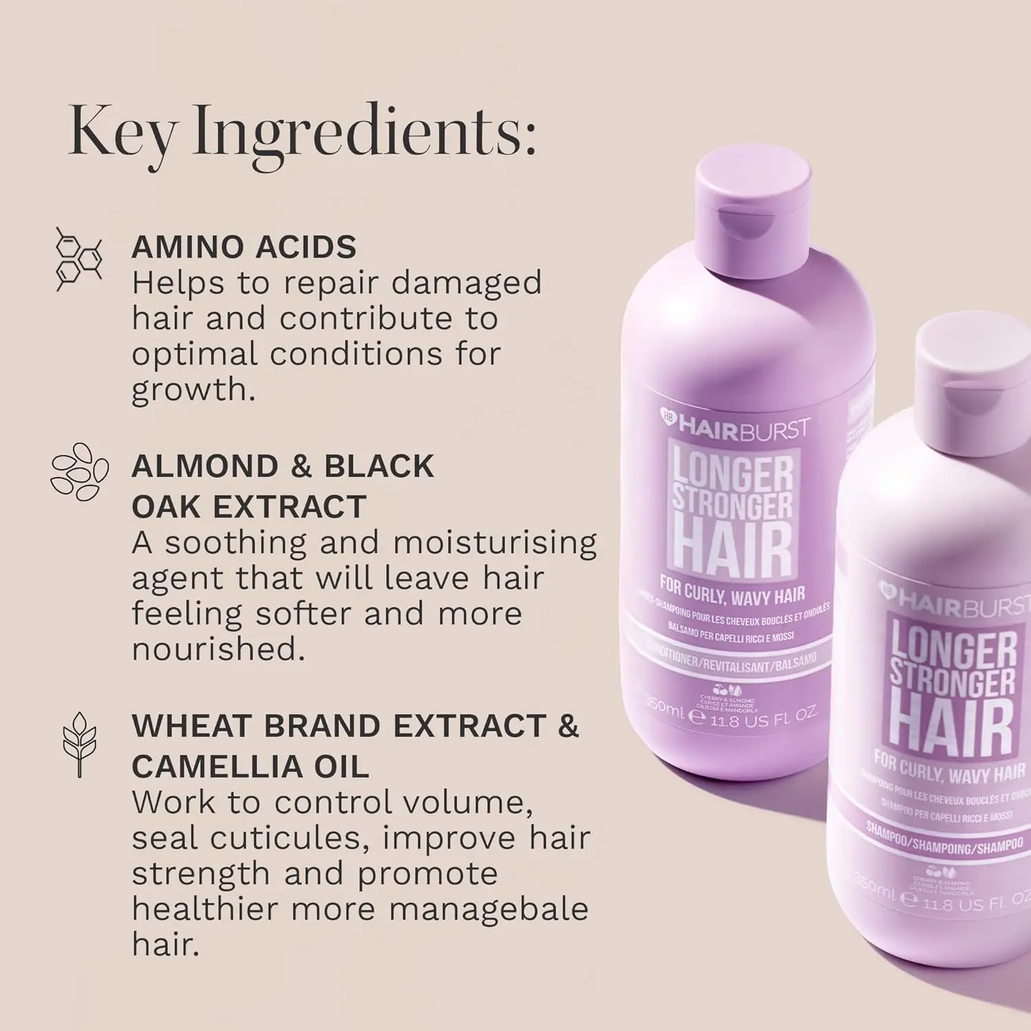 Hairburst curly and wavy hair set defines waves and curls with hydrating, frizz-reducing, sulfate-free formula, approved for the Curly Girl Method.