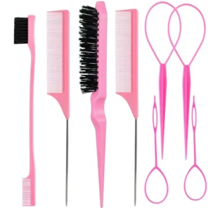 This image displays a pink hairdressing tools set, a professional hair brushes kit designed for styling and complete hair care.