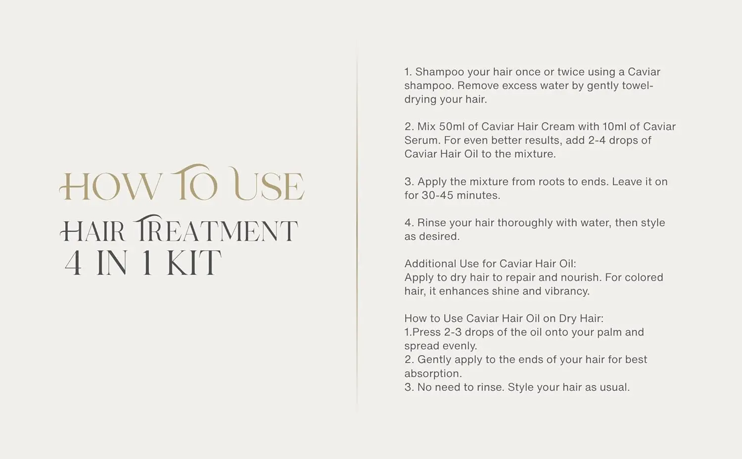 Hairplexx Caviar anti-age restorative treatment kit includes a mask, serum, hair oil, and bowl to improve hair structure, repair instantly, recover toughness, and nourish with essential amino acids, protein, and fatty acids for super strong hair.