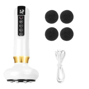 This handheld cellulite massager uses suction to help reduce cellulite on the body, including the abdomen, thighs, and buttocks.