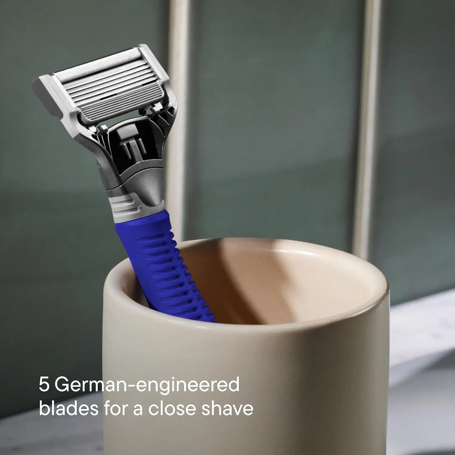 Harry's ocean blue shaving kit for men includes a razor handle and three German-engineered blade refills for a smooth and comfortable shave.