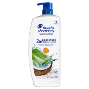Head and Shoulders 2-in-1 advanced scalp care shampoo and conditioner with aloe vera and coconut water provides dandruff protection and nourishes for healthy hair.