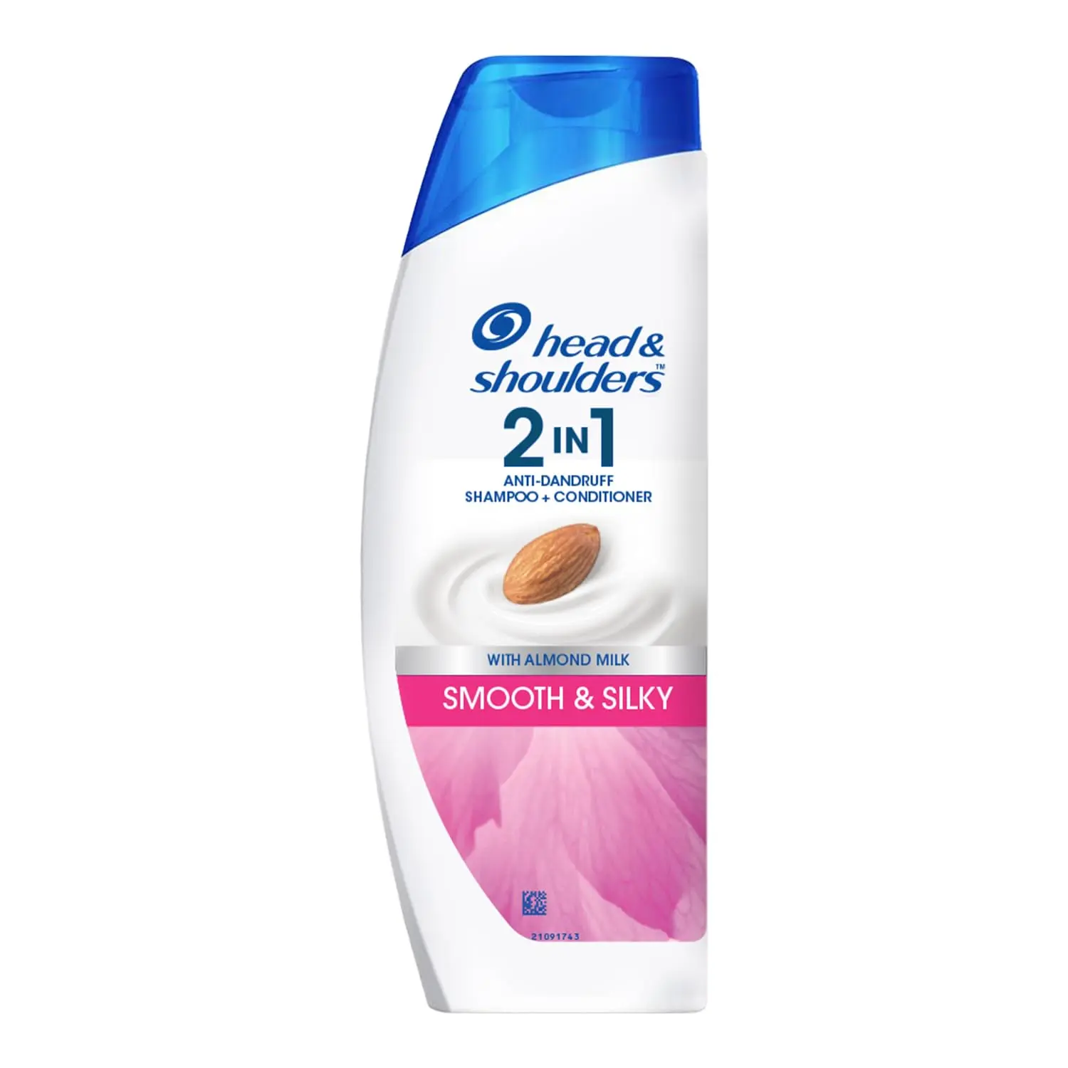 Head and Shoulders Smooth and Silky 2-in-1 shampoo and conditioner in foam form, helps soften dry, frizzy hair and eliminate visible dandruff flakes with regular use, suitable for all hair types including color treated hair.
