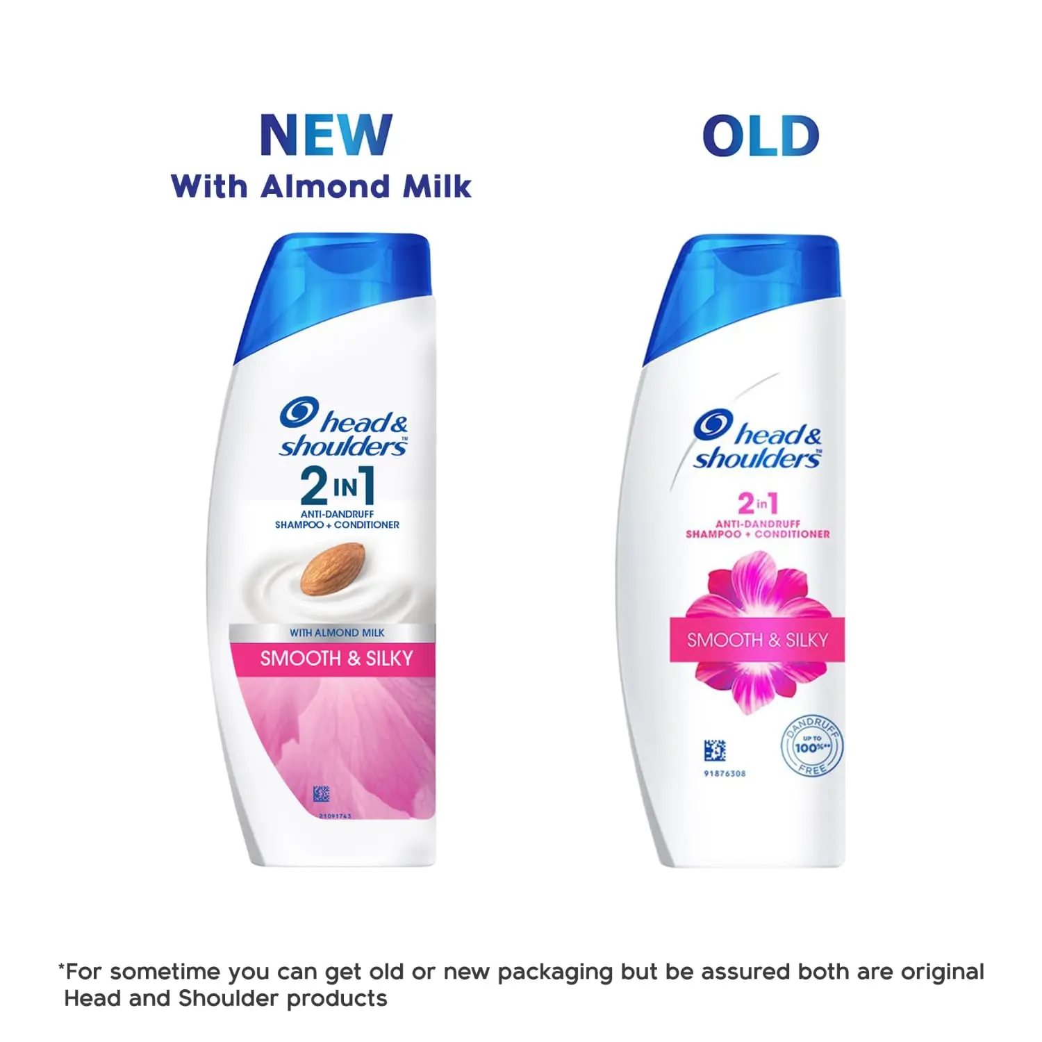 Head and Shoulders Smooth and Silky 2-in-1 shampoo and conditioner in foam form, helps soften dry, frizzy hair and eliminate visible dandruff flakes with regular use, suitable for all hair types including color treated hair.
