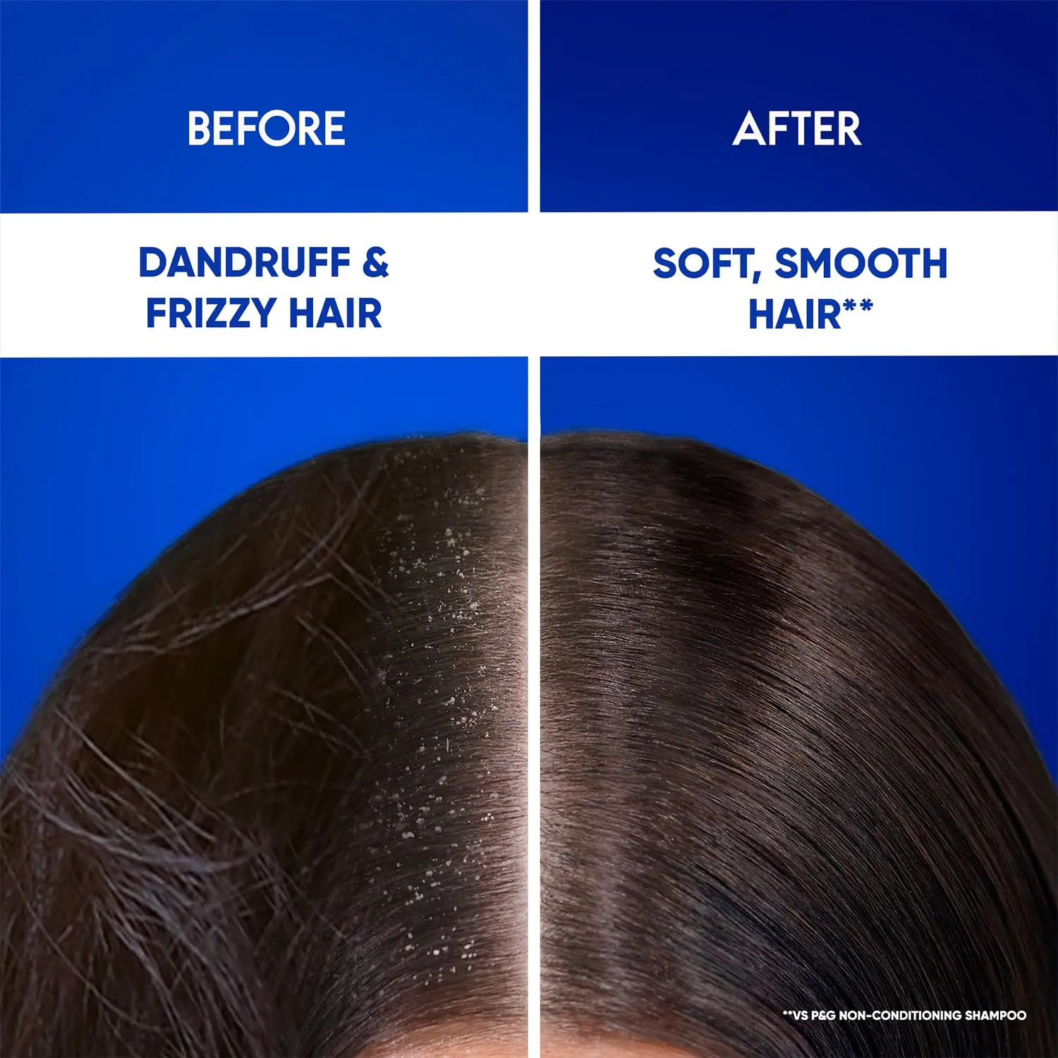 Head and Shoulders Smooth and Silky 2-in-1 shampoo and conditioner in foam form, helps soften dry, frizzy hair and eliminate visible dandruff flakes with regular use, suitable for all hair types including color treated hair.