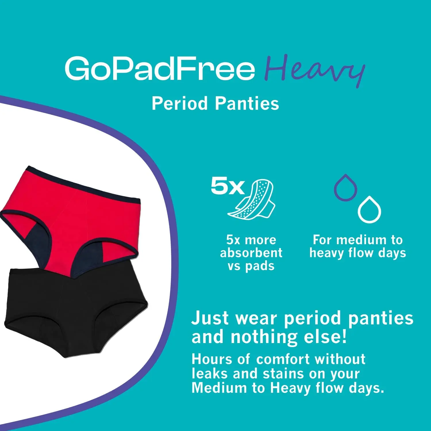 Black Healthfab period panty underwear, reusable and leak-proof for medium to heavy flow, providing comfortable and reliable protection during menstruation without pads.