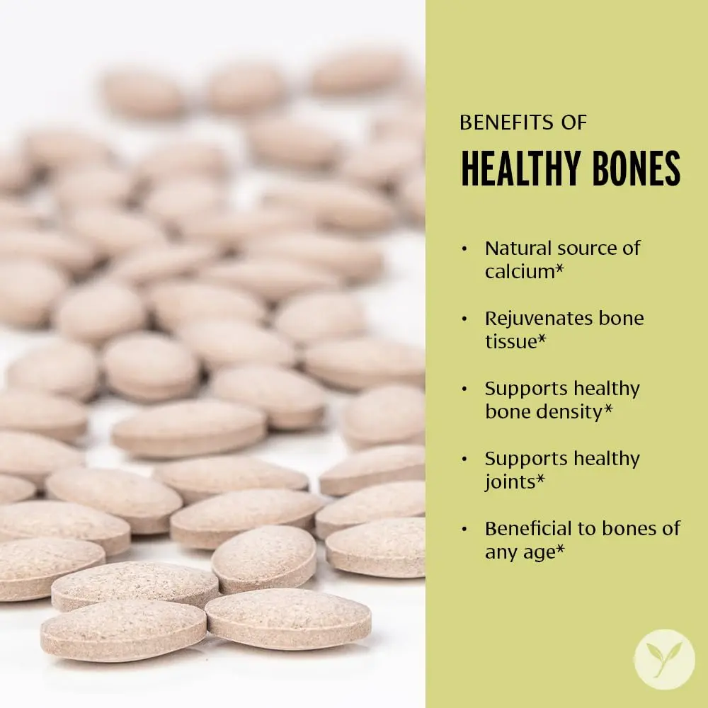 Banyan Botanicals Healthy Bones tablets help strengthen and rejuvenate bone tissue and support healthy bone density.