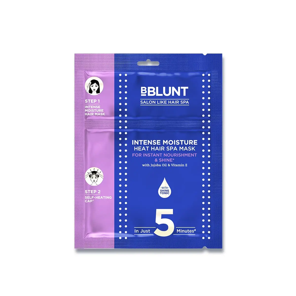 BBLUNT heat hair spa mask with jojoba oil and vitamin E deeply nourishes and hydrates dry, treated hair for salon-like shine at home.