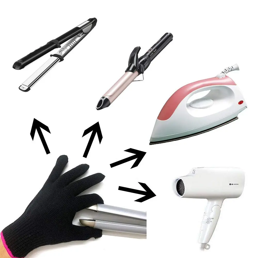 A heat-resistant glove protects your hand while using hot styling tools like curling irons and flat irons.