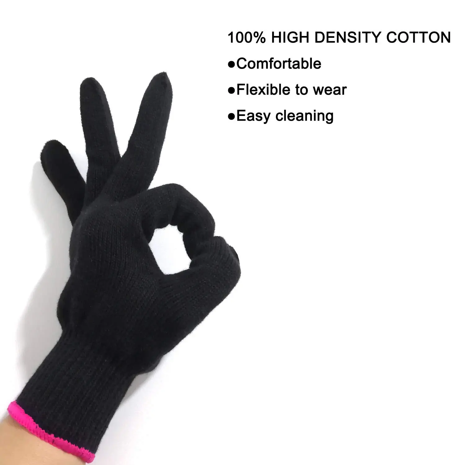A heat-resistant glove protects your hand while using hot styling tools like curling irons and flat irons.
