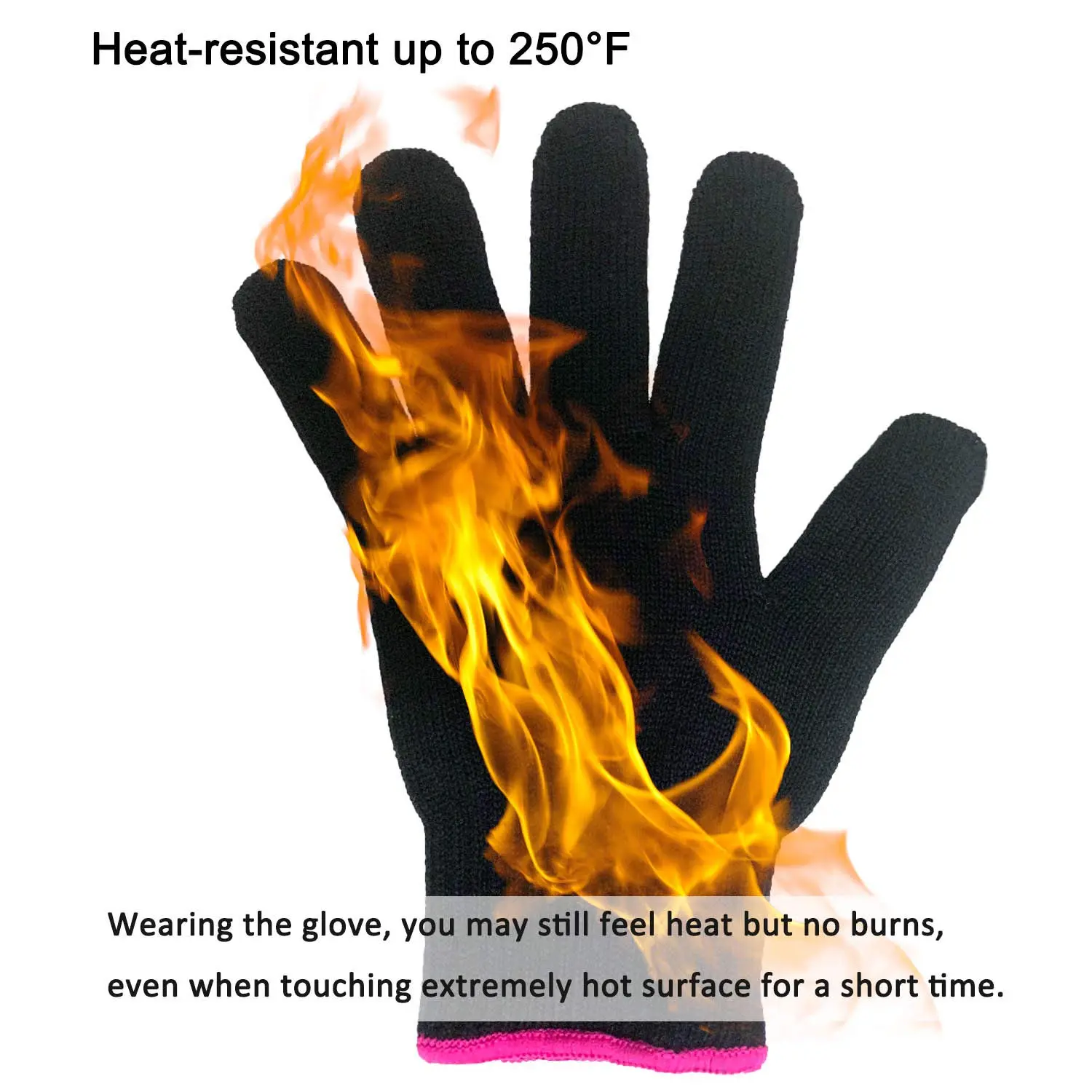 A heat-resistant glove protects your hand while using hot styling tools like curling irons and flat irons.