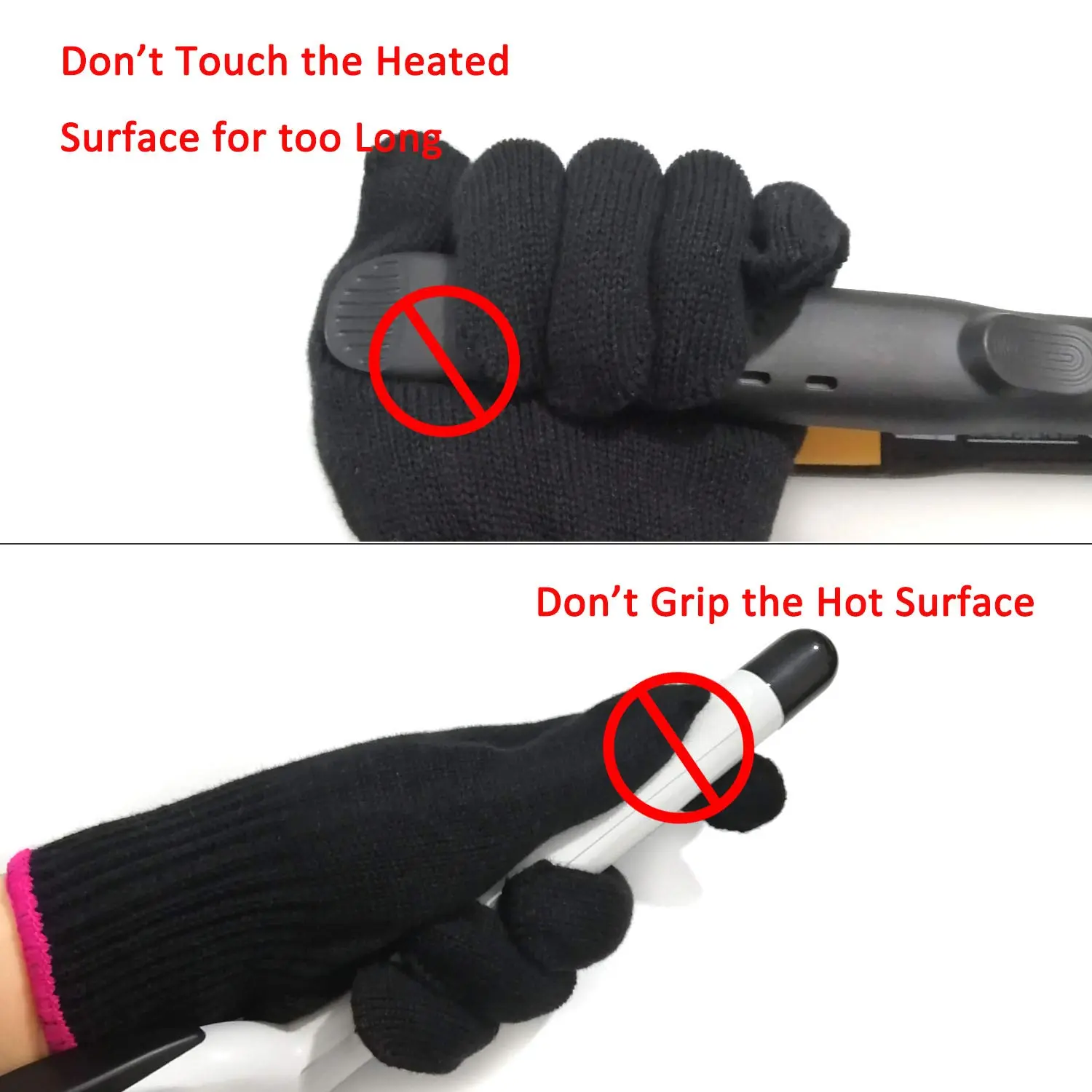 A heat-resistant glove protects your hand while using hot styling tools like curling irons and flat irons.