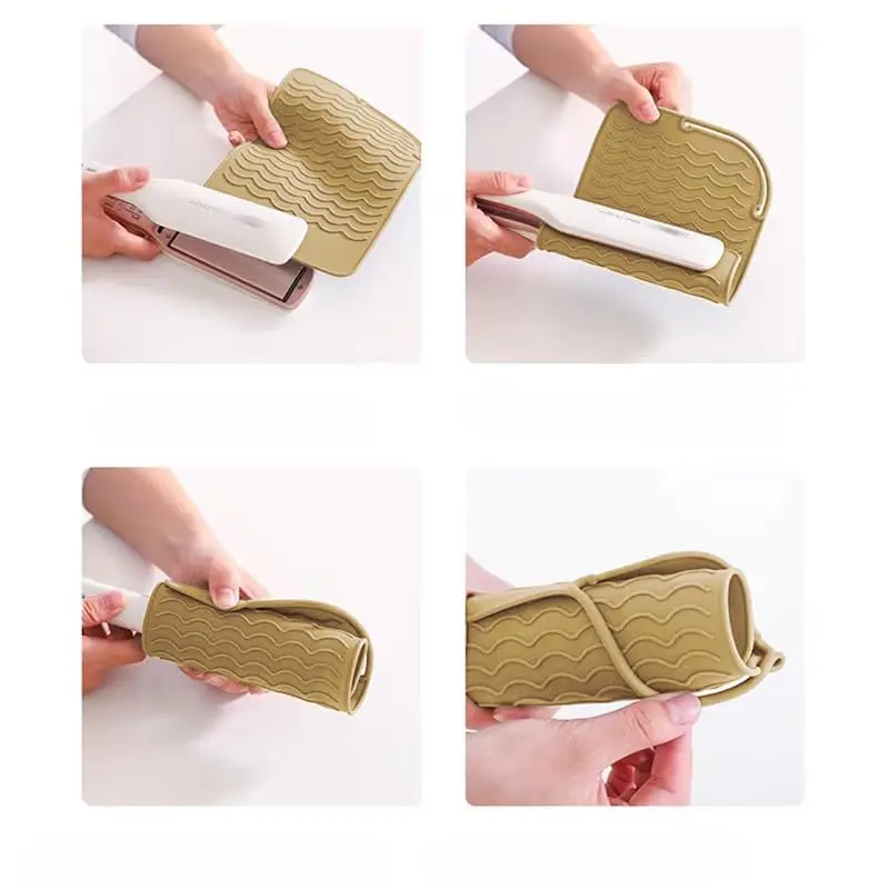 This pink silicone heat mat protects surfaces from damage caused by hot hair styling tools like curling irons and flat irons, making it perfect for travel or salon use.