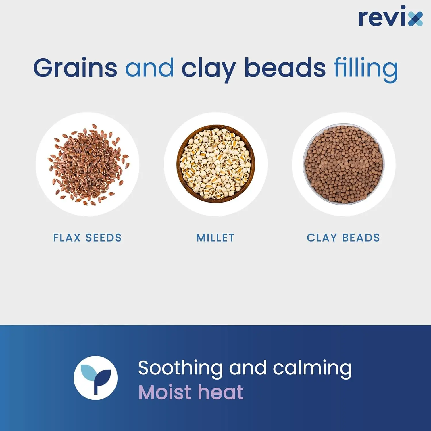 Extra large REVIX microwavable heating pad provides moist heat therapy for back pain relief, suitable for neck, shoulders, stomach cramps, and legs, offering versatile heat and cold therapy.