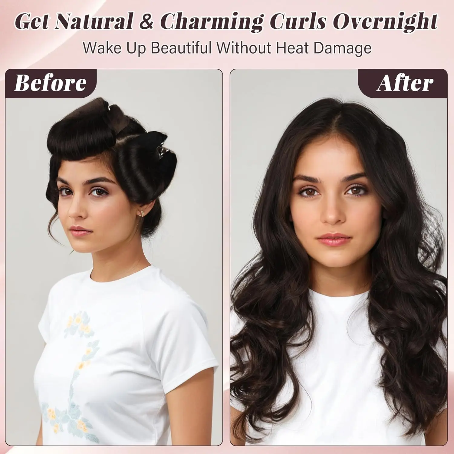 Achieve heatless curls overnight with this hair curler set, including a satin bonnet for protecting your hair while you sleep.