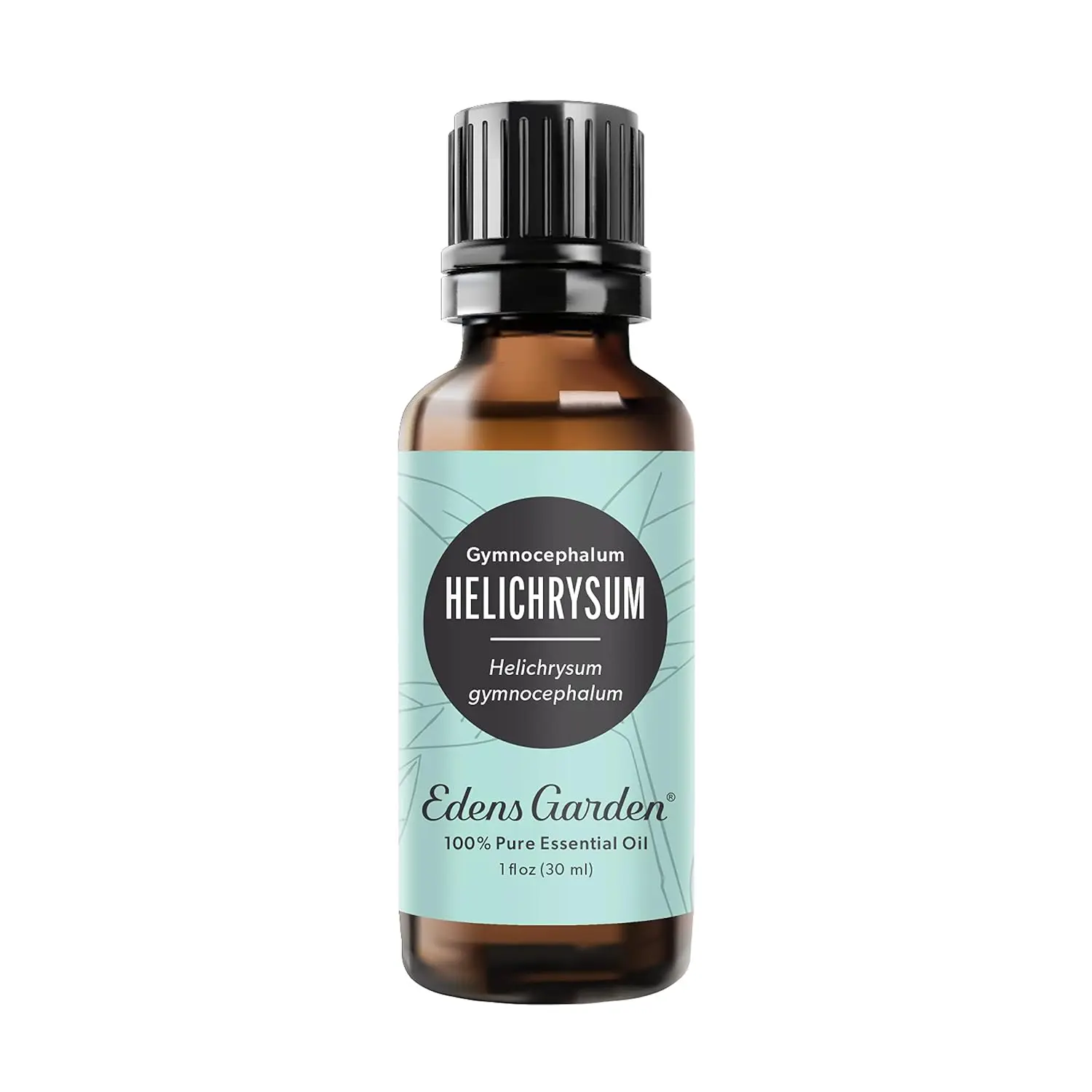 A bottle of Edens Garden Helichrysum Gymnocephalum essential oil offers natural respiratory support and relief from sore muscles with its refreshing eucalyptus-like aroma.