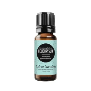 A bottle of Edens Garden Helichrysum Gymnocephalum essential oil, known for its refreshing aroma and potential respiratory support.