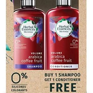Herbal Essences Bio:Renew Arabica Coffee Fruit shampoo and conditioner set crafted with natural ingredients for boosting volume and renewing hair.