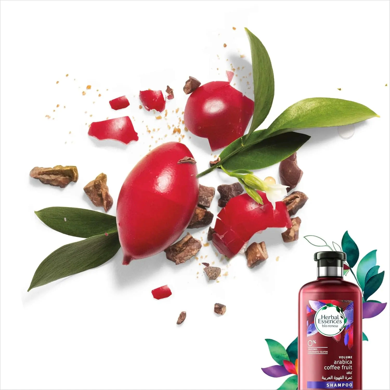 Herbal Essences Bio:Renew Arabica Coffee Fruit shampoo and conditioner set crafted with natural ingredients for boosting volume and renewing hair.