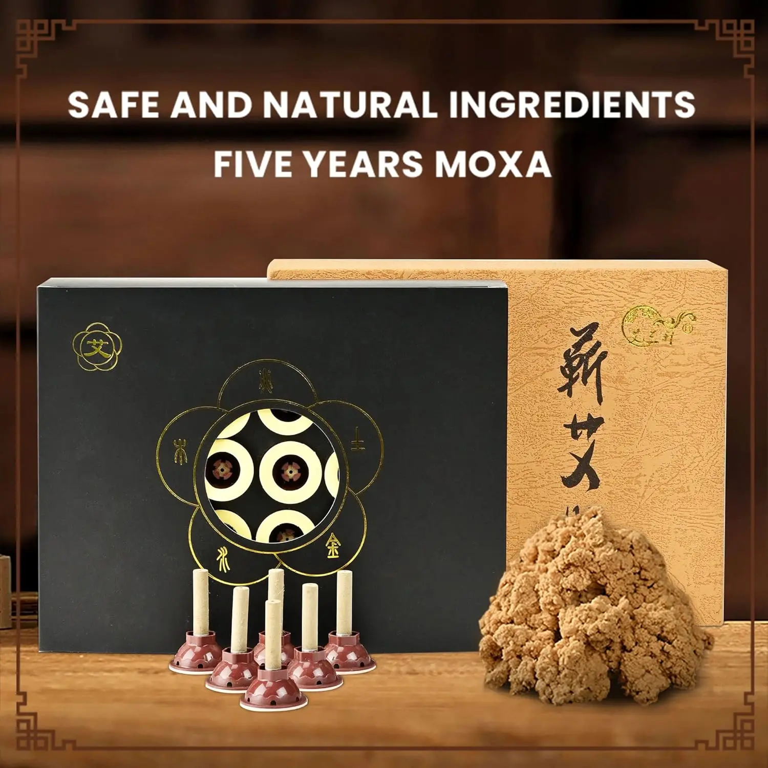 A box of sixty 7-year-old pure moxa sticks, made with a high purity 40:1 ratio of wild Argy wormwood for traditional Chinese moxibustion and packaged in an elegant branded box suitable for gifting or daily use.