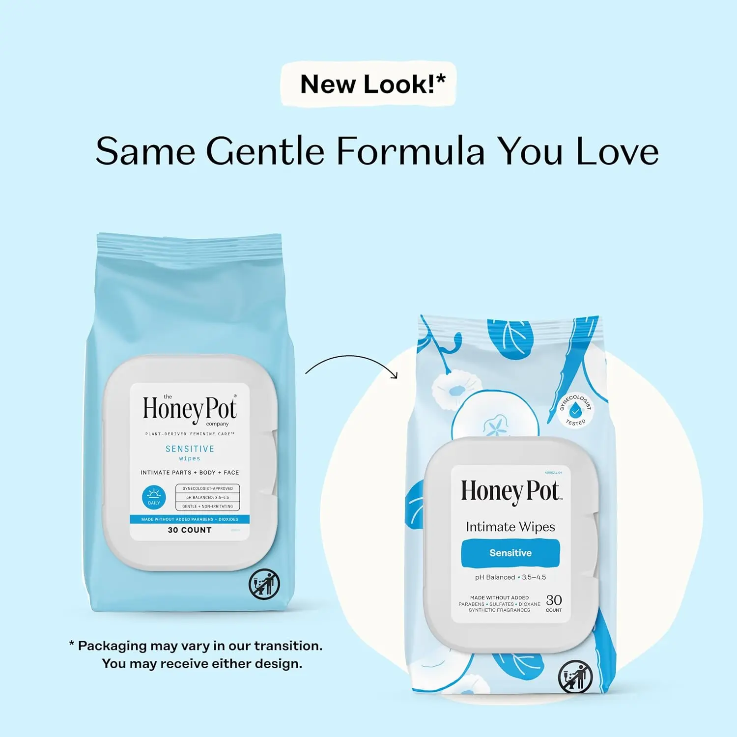 The Honey Pot sensitive feminine wipes are gynecologist-tested, clinically shown to minimize odor, cleanse and refresh the sensitive skin, made with plant-derived and herbal ingredients.