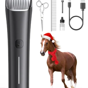 The oneisall cordless horse clippers kit includes guide combs, scissors, a cleaning brush and charging cable to safely and quietly groom your horse's matted or long hair.