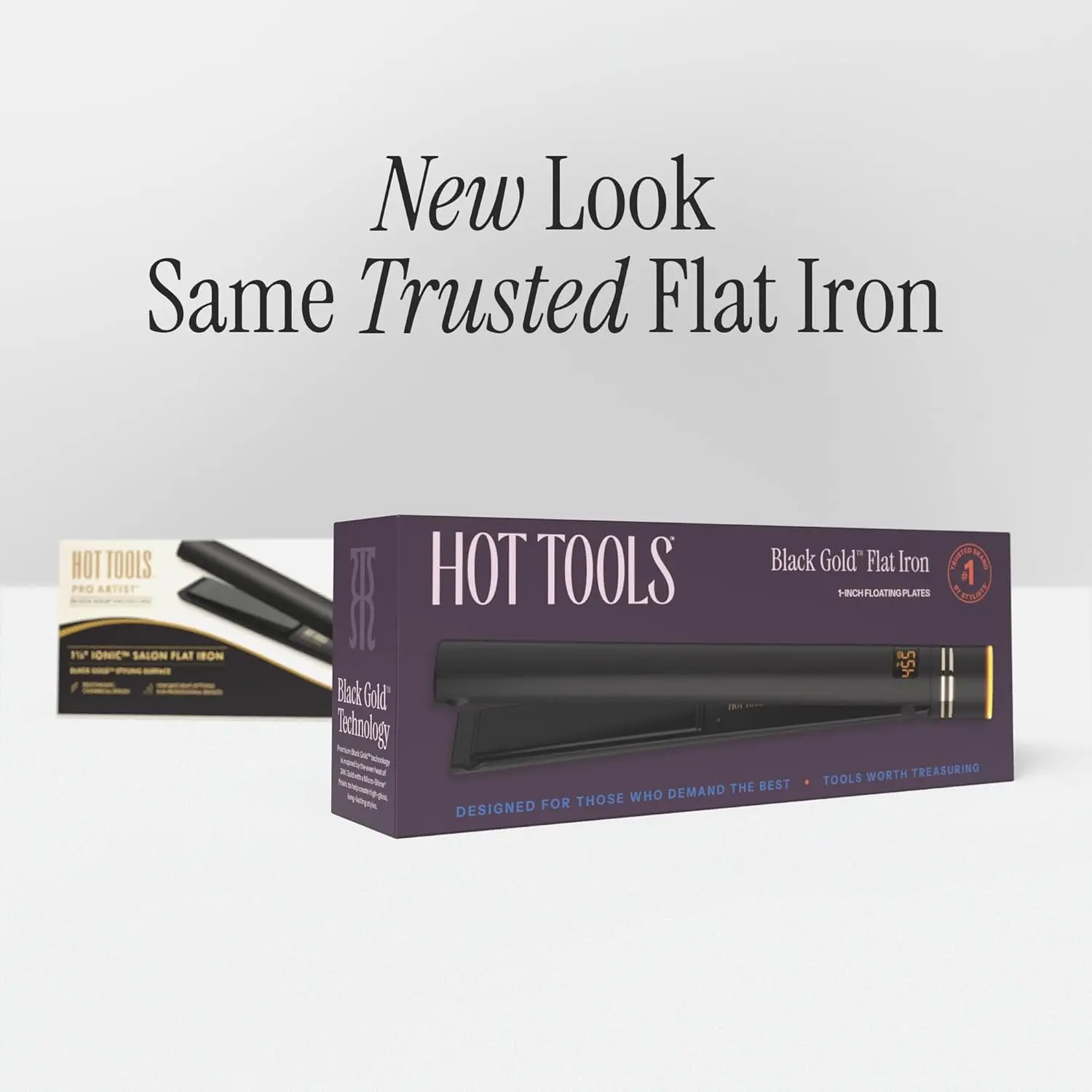 Hot Tools professional salon flat iron with ceramic-titanium plates for creating sleek, straight hair and effortless waves with long-lasting smooth results.
