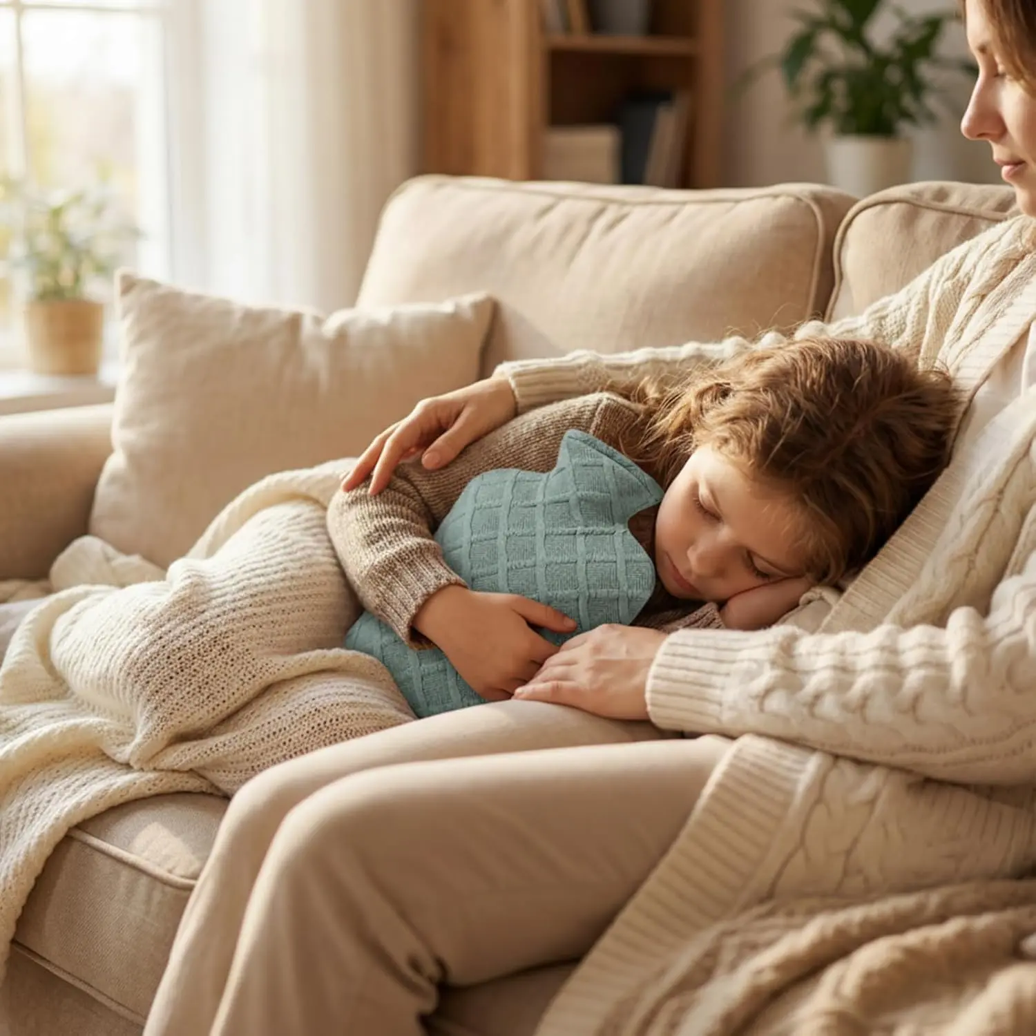 Dark grey hot water bag used for pain relief and menstrual cramps, made of non-toxic PVC for long-lasting insulation and safe use.