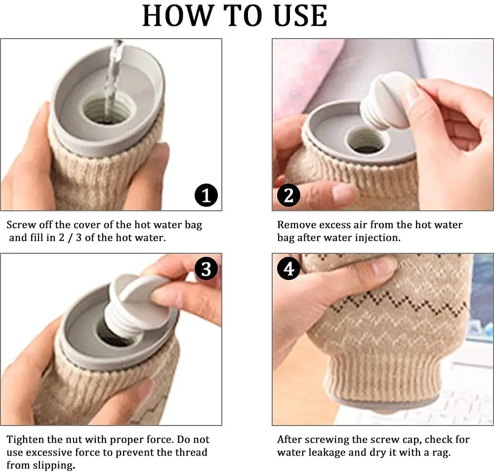 This small grey hot water bottle with a soft knit cover provides comforting warmth for cold feet, cramps, or period pain, and is microwave-safe for easy heating.