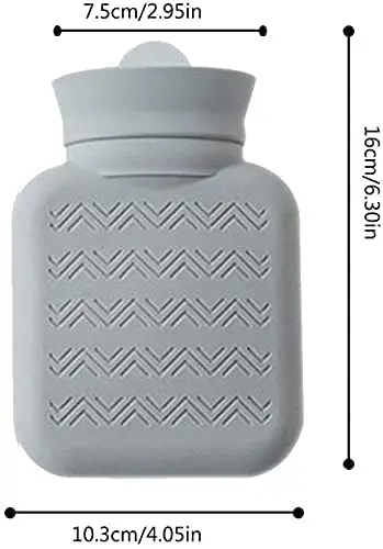 This small grey hot water bottle with a soft knit cover provides comforting warmth for cold feet, cramps, or period pain, and is microwave-safe for easy heating.