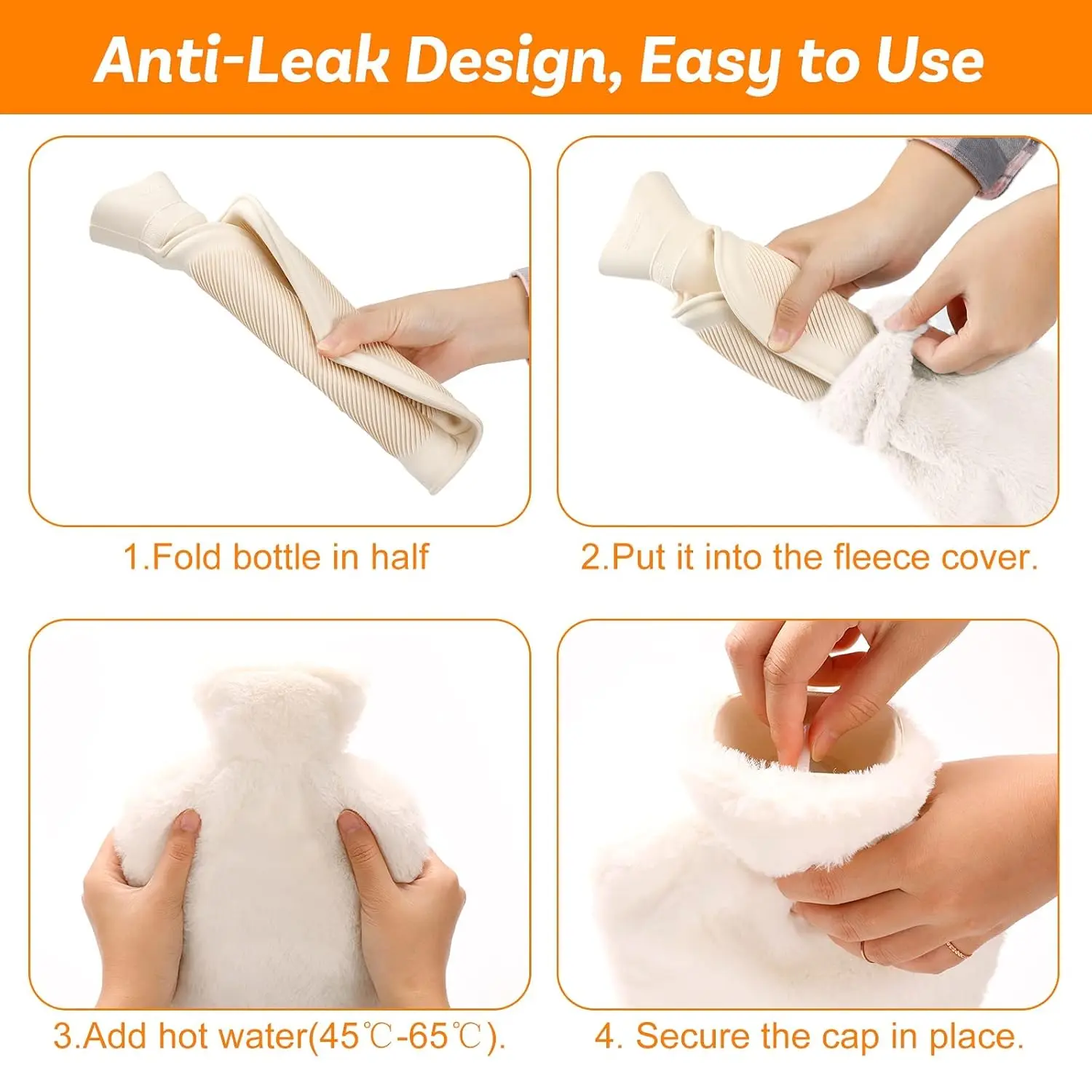 Beige hot water bottle with a soft fleece cover provides soothing relief for pain, cramps, and cold therapy, making it a thoughtful and warm-hearted gift.