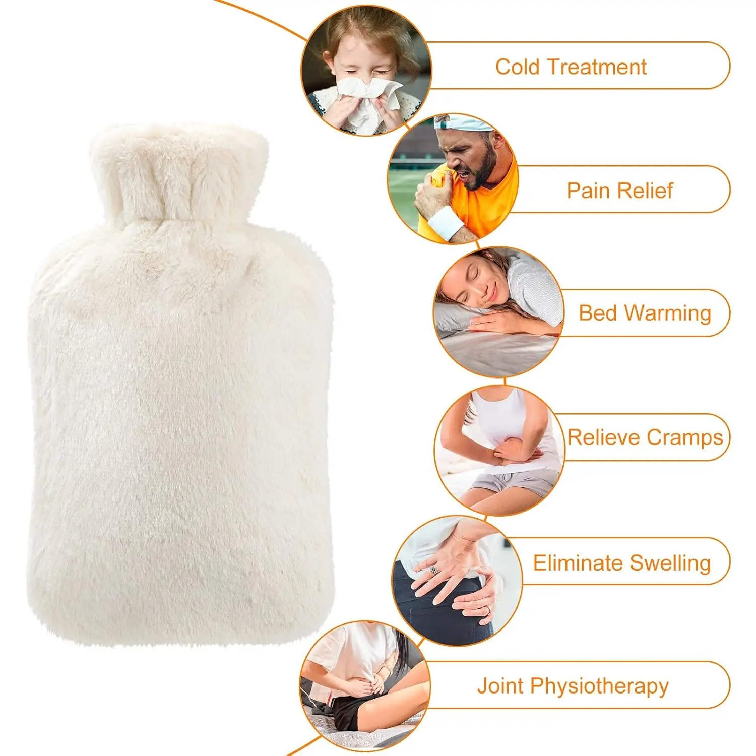 Beige hot water bottle with a soft fleece cover provides soothing relief for pain, cramps, and cold therapy, making it a thoughtful and warm-hearted gift.