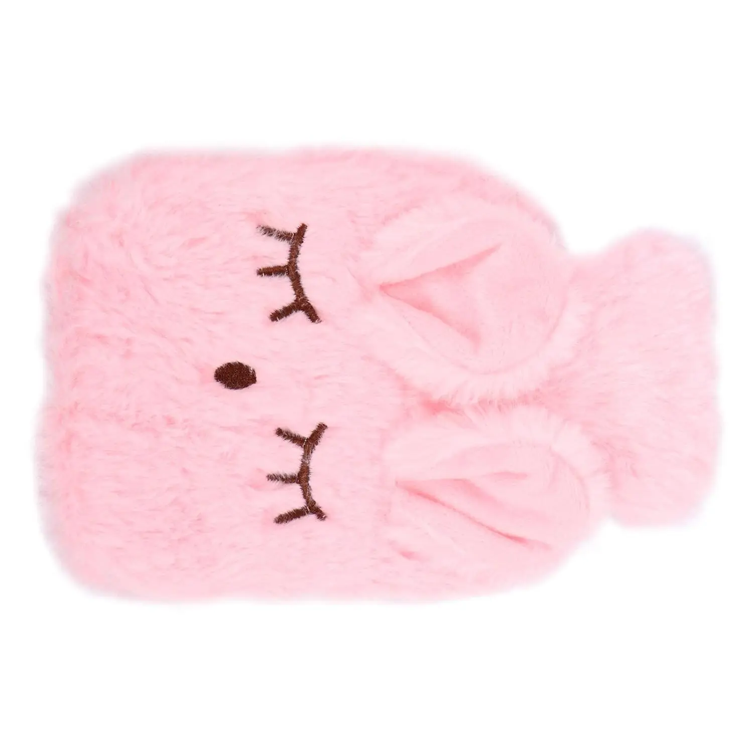 Pink hot water bottle with a detachable plush rabbit cover provides soothing warmth for pain relief from cramps, arthritis, aches, and injuries, also usable as a cold compress.