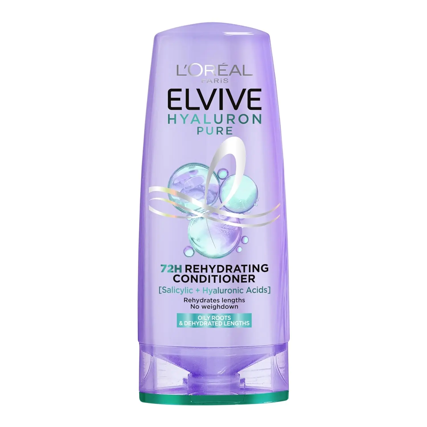 L'Oréal Elvive Hyaluron Pure conditioner rehydrates hair for 72 hours, purifying oily scalps and hydrating dry lengths with hyaluronic acid.