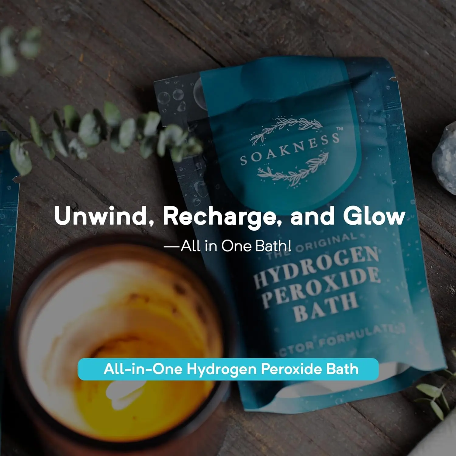 A three-pack of doctor-formulated hydrogen peroxide bath soak with epsom and magnesium salts for muscle recovery, skin detoxification, and a relaxing at-home spa experience.