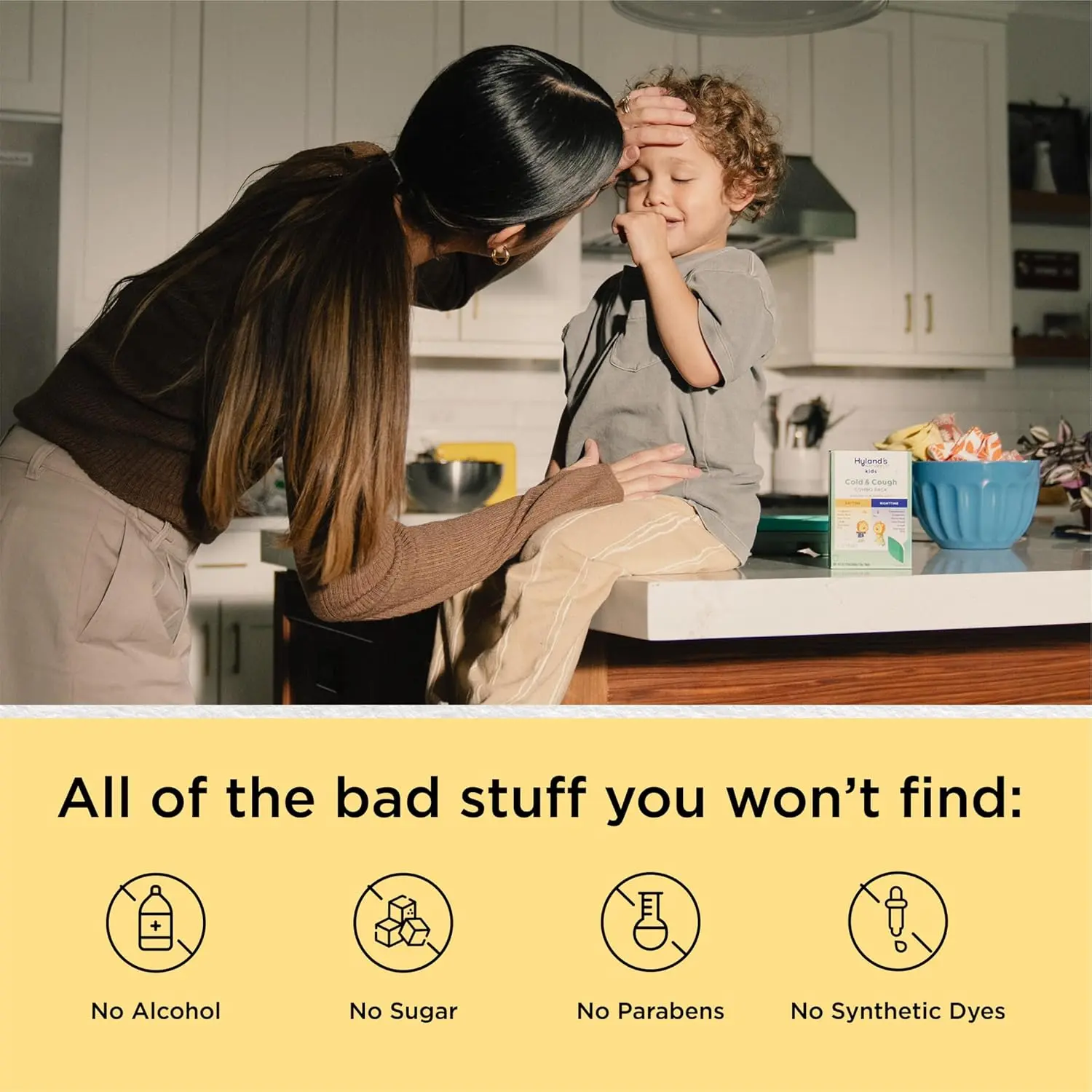 Two bottles of Hyland's 4 Kids Cold 'n Cough medication for ages 2-12, manufactured by HYL-30751 and designed to relieve cold and cough symptoms.