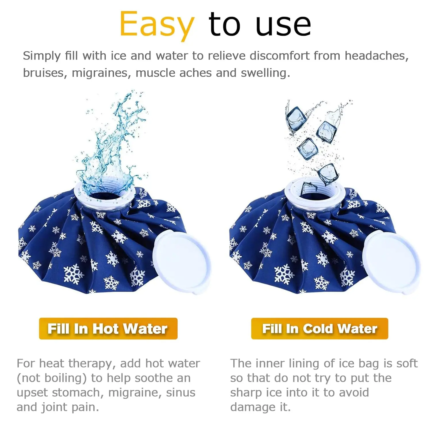 This set includes three reusable ice bags in small, medium, and large sizes, plus an elastic support wrap, for applying cold or hot therapy to relieve pain and swelling from injuries.