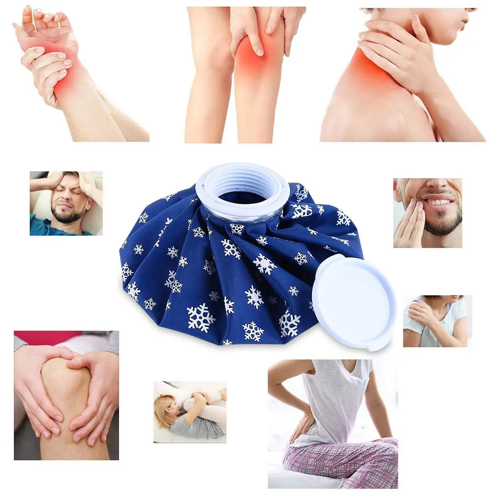 This set includes three reusable ice bags in small, medium, and large sizes, plus an elastic support wrap, for applying cold or hot therapy to relieve pain and swelling from injuries.