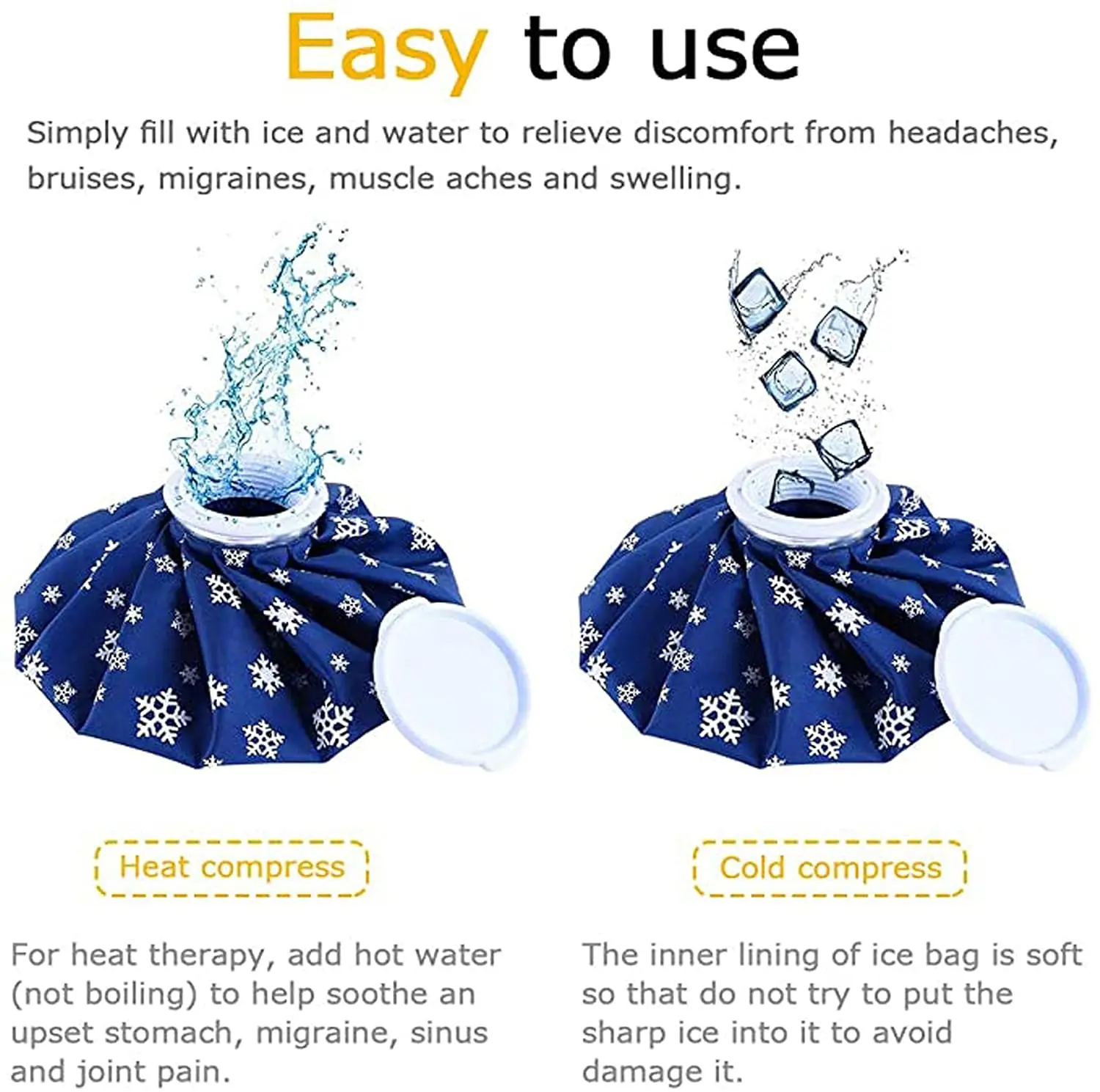 This ice bag pack includes four reusable bags in small, medium, and large sizes, plus an elastic wrap for hot and cold therapy to relieve pain and swelling from injuries.