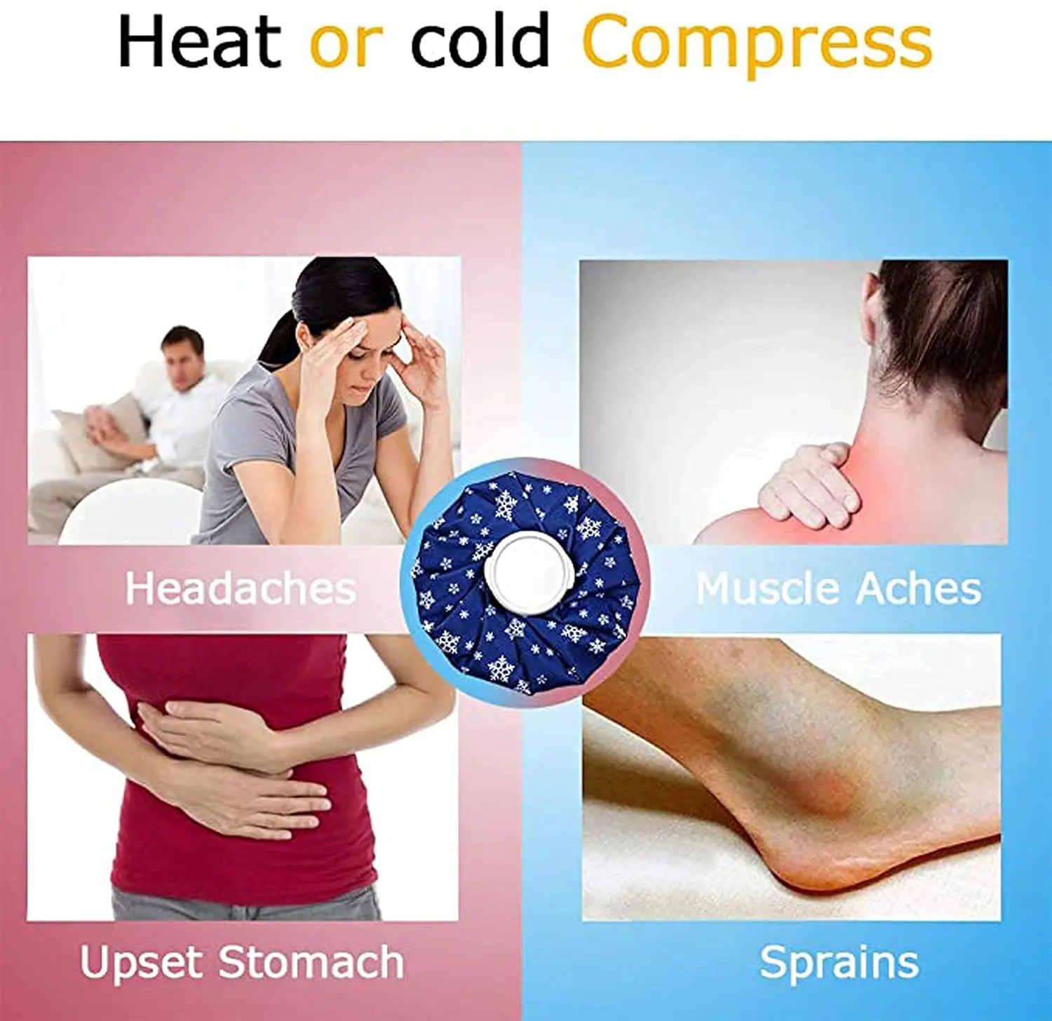 This ice bag pack includes four reusable bags in small, medium, and large sizes, plus an elastic wrap for hot and cold therapy to relieve pain and swelling from injuries.