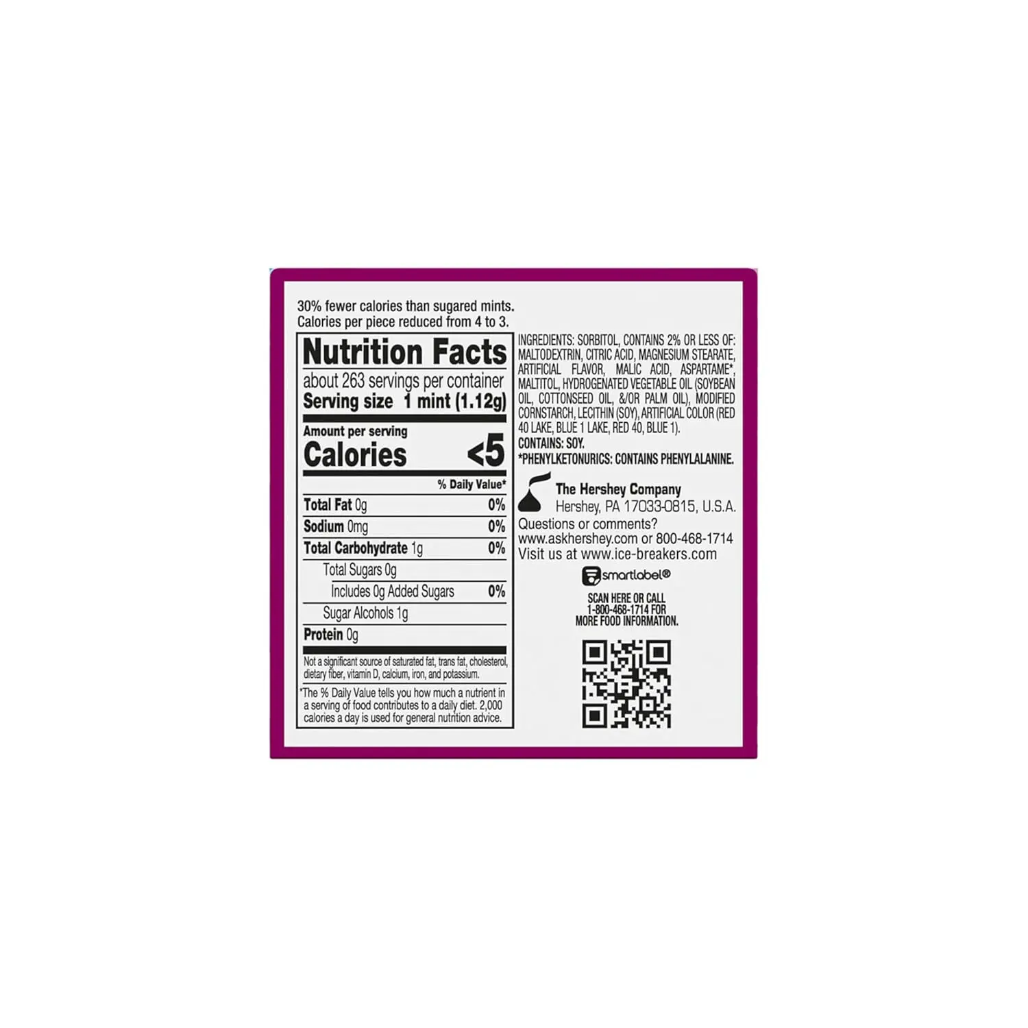 Eight tins of ICE BREAKERS DUO Raspberry flavored sugar free mints with cooling crystals for fresh breath on the go.