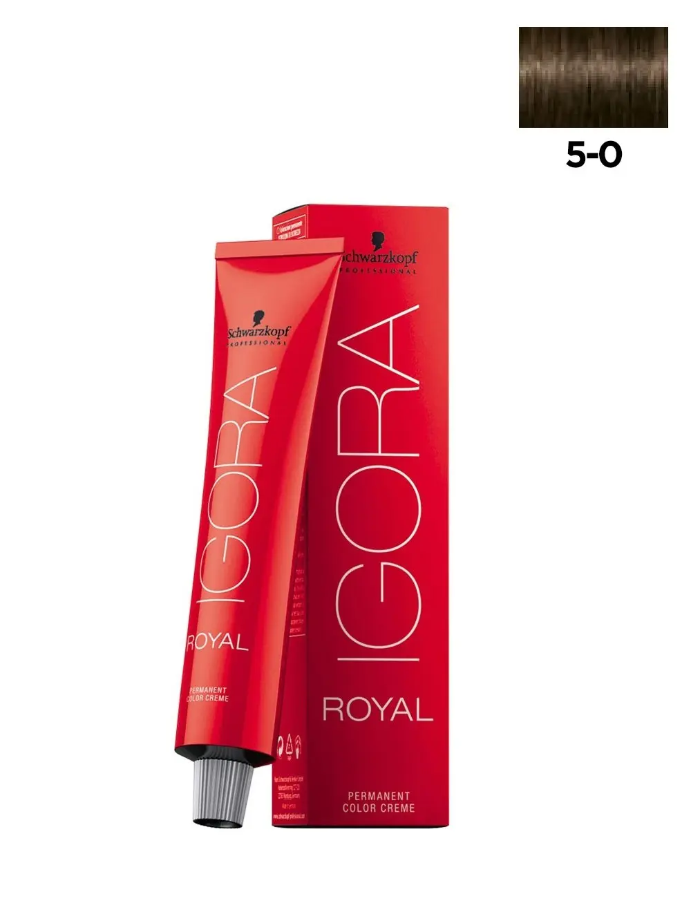 A tube of Schwarzkopf Igora Royal light brown permanent hair color, offering 100% white hair coverage up to level 9 and designed for mixing.