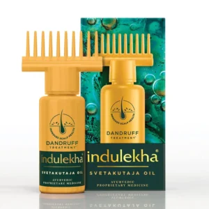 Bottle of Indulekha Svetakutaja hair oil, a treatment for dandruff, in a 100ml size.