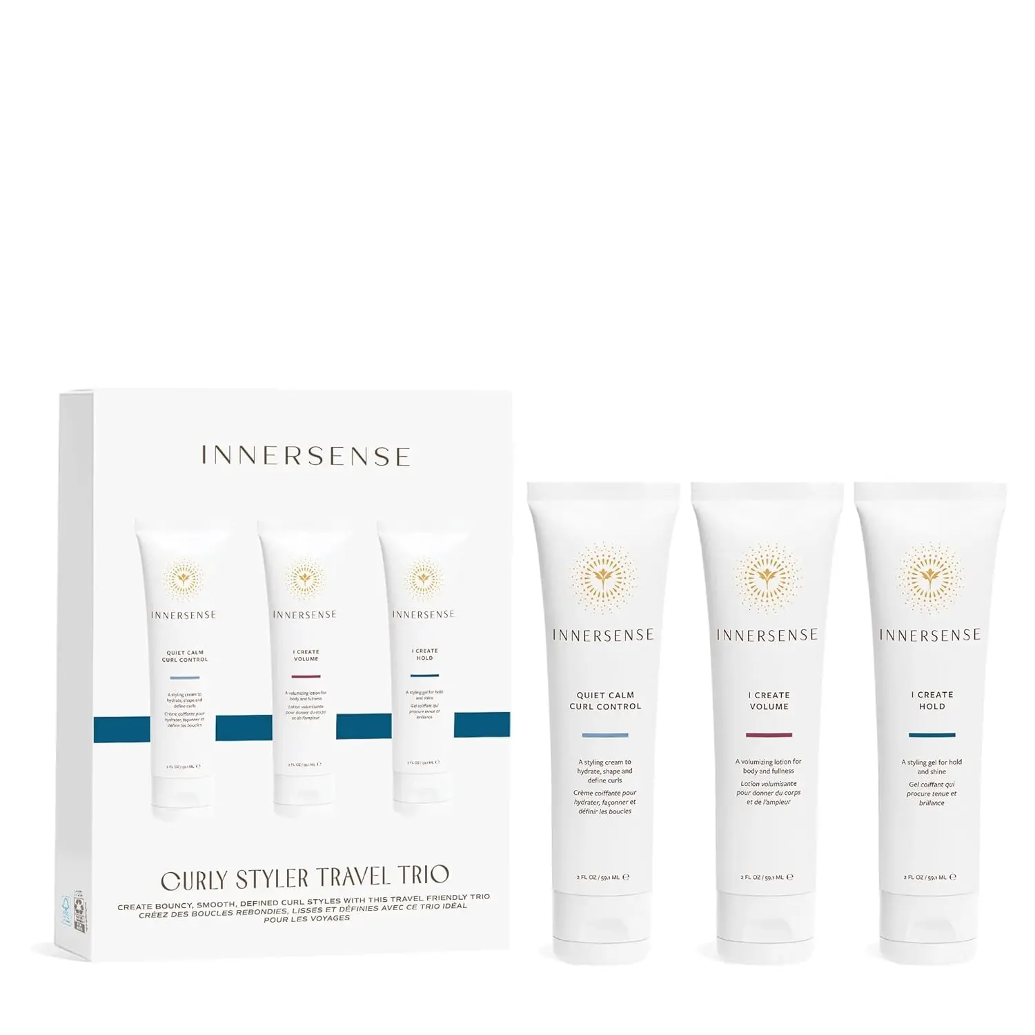 This Innersense Organic Beauty travel set features hydrating hairbath, conditioner, leave-in conditioner, and hair mask for dry, damaged, or coarse hair, providing a complete wash day ritual for soft, healthy, and nourished hair.